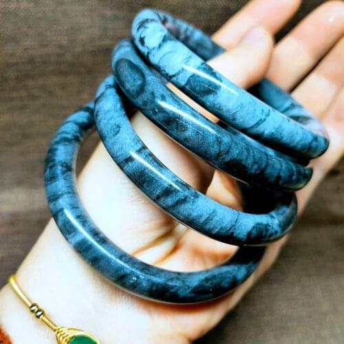 China Natural Hand-carved Round Bar Blue and White Jade Bracelet Fashion Boutique Jewelry Men and Women Blue and White Bracelet