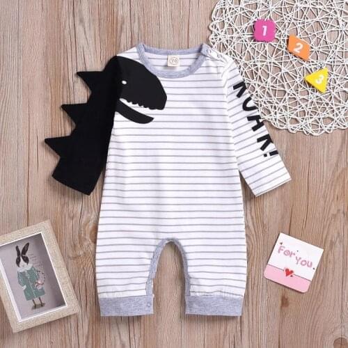 2021 Dinosaur Sleeve Rompers For Newborn Fashion Baby Boys Clothes O-neck Unisex Baby Costume 0-12m Ins Cotton Toddler Costume