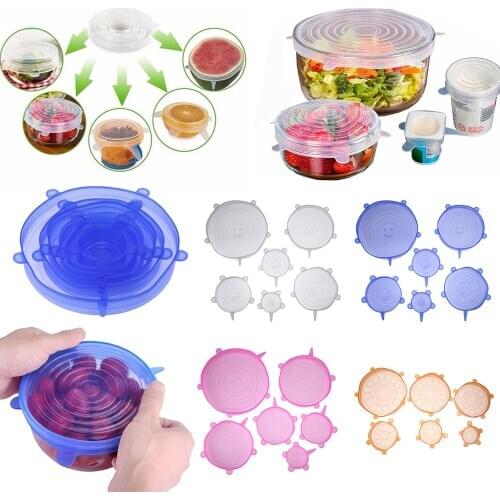 6pcs Silicone Stretch Lid Cover Suction Lid-bowl Pan Reusable Silicone Food Cover Pan Stretch Kitchen Tools Dropshipping