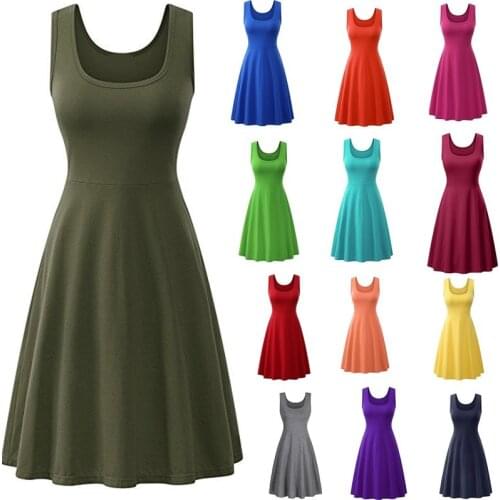 Summer Dress Women Sexy Sleeveless Tank Solid Square Collar Multicolor A-line Dresses 2021 High Waist Female Casual Red Vestidos