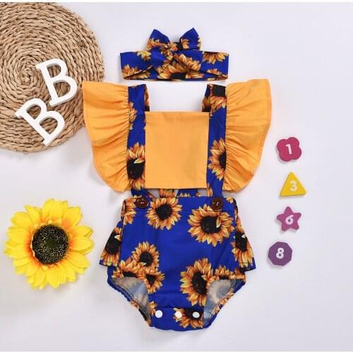 Baby Girl Romper Clothes Infant Ruffles Sleeve Summer Jumpsuits Cute Newborn Headband 2pcs outfits 0-24M