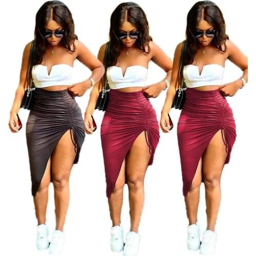 Summer Fashion Women Solid Color Black Soft Shirring Bandage Skirt Slim Sexy Party Clubwear Skirt