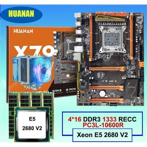 HUANANZHI X79 Deluxe Motherboard with M.2 NVMe SSD Slot Excellent Gaming Computer Set CPU Xeon E5 2680 V2 RAM 64G(4*16G) REG ECC
