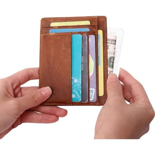 Men Genuine Leather Card Bag Male Business Slim Wallet Credit Card Holder Bank Zipper Coin Pouch Bag Women Card Holder Cover