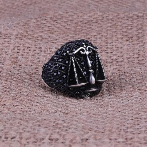 Justice Scale Micro Stone Inlaid 925 Sterling 925 K Silver Men 'S Ring