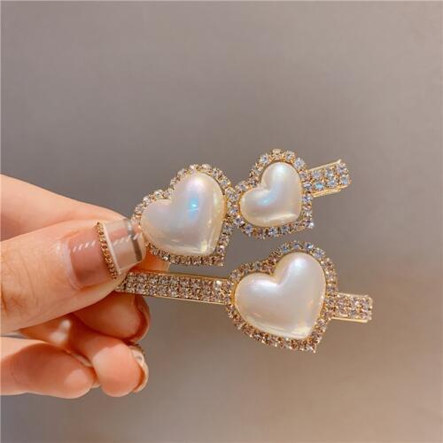 MWsonya New Korean Luxury Shiny Rhinestone Hairgrips for Women Girls Elegant Peal Heart Hair Clips Hair Accessories Jewelry