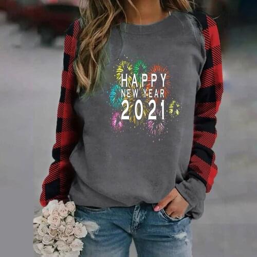 2021 New Autumn Winter Blouse Ladies New Year Fireworks Print Long-sleeved O-neck Sweatershirt Tops Trendy streetwear свитшот
