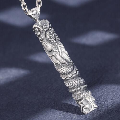 Solid 999 Sterling Silver handmade dragon punk mens pendant Charm jewelry A5185