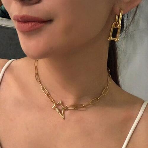 Gold Filled Heart Necklace For Women Rectangle Oval Necklace Screw Clasp Carabiner Lock Chain New Design Punk Jewelry nker61