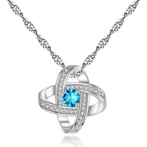 Flower shape hanging pendant necklace setting cubic zirconia water wave chain silver color necklace for women