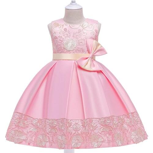 2021 New Embroidered Flowers Girls Wedding Dress for Bridesmaid Toddler Kids Clothes Birthday Party Princess Prom Dress 3-10Year