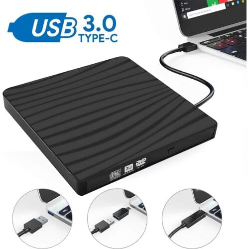 Portable USB 3.0 Slim External DVD RW CD Writer Drive Burner Drive-free Disk Reader Player Optical Drives for Laptop PC Tablet