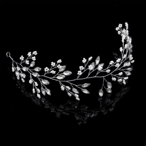 Handmade Clear Rhinestone Crystal Pearls Wedding Tiara Headband Hair Vine Bridal Headpiece Hair accessories Bridesmaids