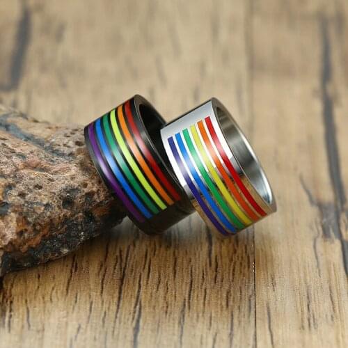 Modyle Multicolor Men Women Rainbow Colorful LGBT Pulsera Ring Stainless Steel Wedding Band Lebian & Gay Rings Drop Shipping