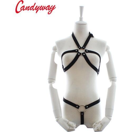 Sexy Lingerie Set Halter Design Female BDSM Halter Bra Underpants Thongs rivet bondage Distinctive Unique Hollowed out