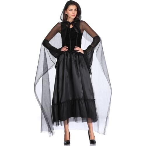 Sexy Black Ghost Bride Terror Zombie Sorceress Party Fancy Dress Halloween Evil Witch Performance Queen Costume