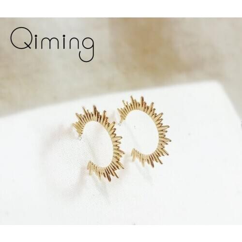 Gold Sun Sunburst Punk Earrings Spike Sun Hoop Earrings Fashion Vintage Jewelry Accessories Night Club Gift