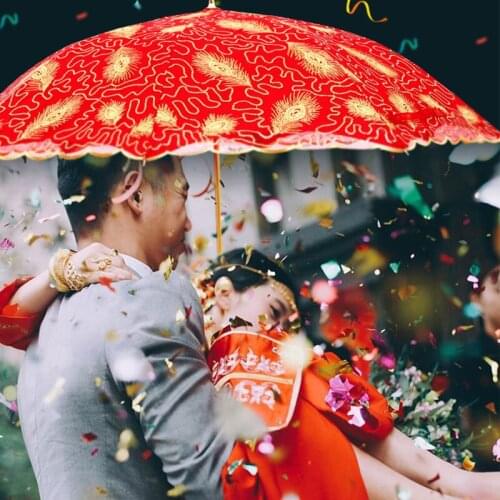 Wedding use red umbrella lace umbrella women dowry items