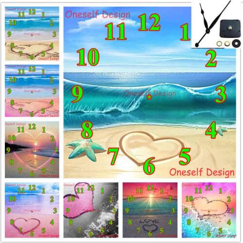 Heart beach clock wall sticker diamond embroidery full clock diamond mosaic sale diamond painting Mechanical clock decor home