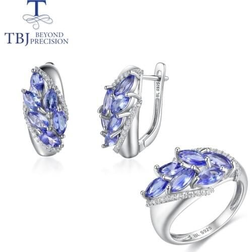 TBJ ,2021 NEW Natural Blue 5.5ct tanzanite jewelry set real tanzania Gemstone classic design 925 sterling silver earring ring