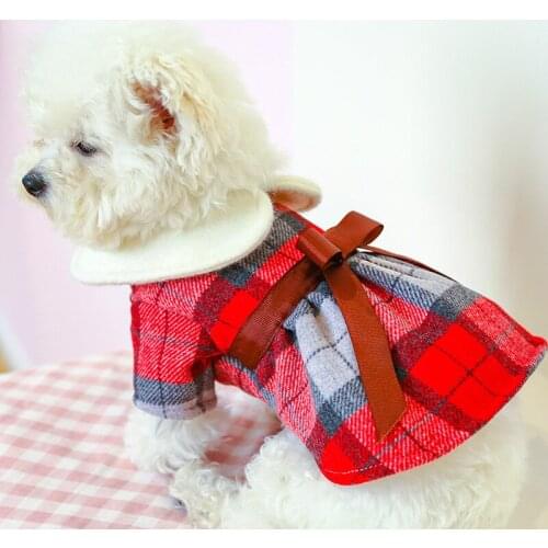 Winter Pet Clothes Plaid Bows Dog Dress For Dogs Skirt Autumn Dog Wedding Dresses Yorkshires Clothes For Chihuahau Pet Cat Dress