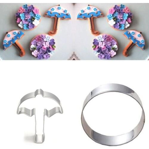 1pcs Floral Umbrella Round Stainless Steel Cookie Cutters patisserie reposteria Metal Biscuit Mould Pastry Shop Cupcake Toppers