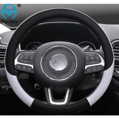 100% DERMAY Brand Leather Car Steering wheel Cover Anti-slip for Jeep Compass 2006-2021 Auto interior Accessories