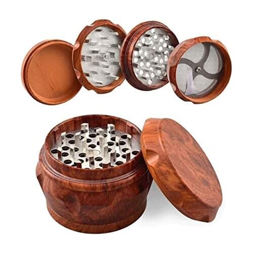 2.5 Inch Red Wooden Grain Resin Weed Grinder 4 Layers Machine Herb Grinder Tobacco Smoke Crusher Hand Smoking Tool For Home Gift