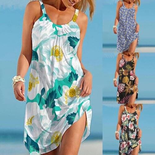 2021 Women Dress Summer Sundress Boho Floral Dress Vintage Casual Female Beach Dress Midi Button Backless Polka Dot Striped