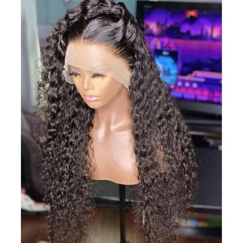 24Inch Black Color Long Kinky Curly Glueless Transparent Lace Front Wig Synthetic For Fashion Women With Babyhair Daily Wear Wig