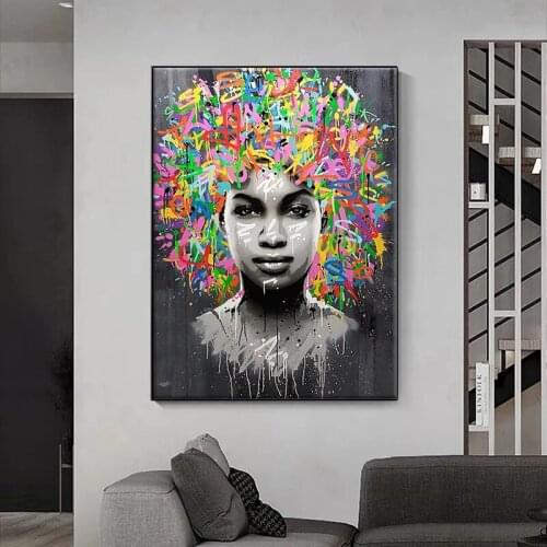 Abstract Colourful Hair African Woman Street Art Picture On Posters And Prints Graffiti Canvas Wall Painting For Living Room