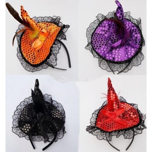 Pet Accessories Cat puppy Halloween Headband Fancy Dress Party Performance Supplies Witch Hat Headband Feather Sequins Head