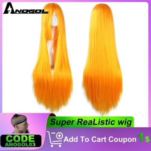Anogol 80 Cm Long Staight Cosplay Wig Heat Resistant Synthetic Hair Anime Party Wigs 23 Color Colourful
