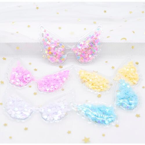 10Pcs/lot 72mm Kawaii Angel-Wing Transparent PVC Filling Sequins Applique for DIY Headwear Hair Clips Bow Decor Accessories L27