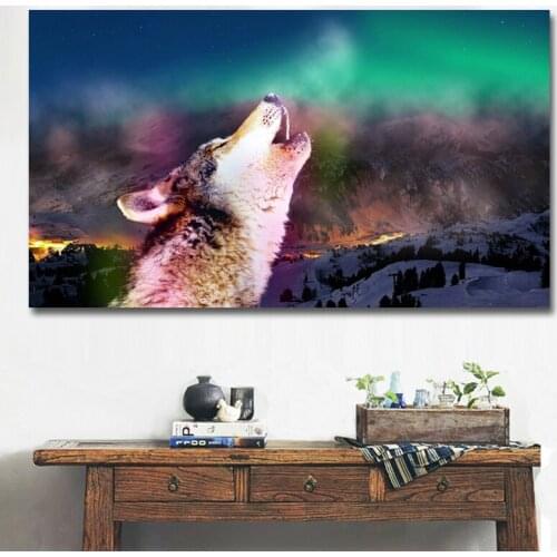 Large Wolf And Aurora Animal Landscape 5D Diy Diamond Painting Full Drill Square Round Diamond Embroidery Cross StitchZP-3162