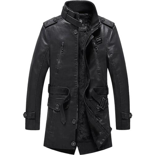 Crocodile brand 2021 fur collar leather jacket mens jacket tide Autumn and winter mens leather jackets plus velvet
