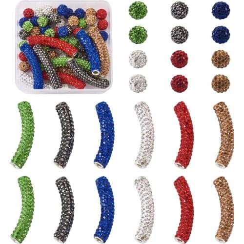 1Box Rhinestone Curved Tube Spacer Beads Mixed Color Long Brass Charms Beads For DIY Bracelet Necklace Jewelry Making