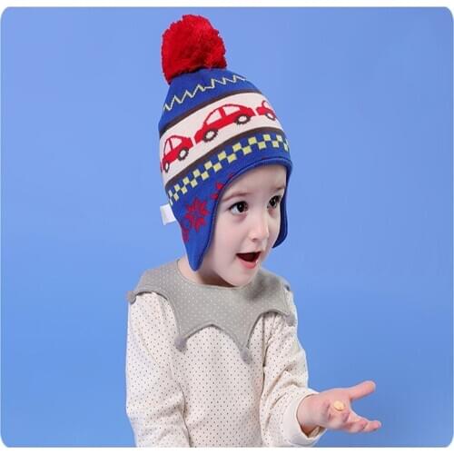 TOU--Baby CAR Style Winter Hats Cute Children Warm Knitted Caps Fashion Baby Girls Autumn Hats 1pcs
