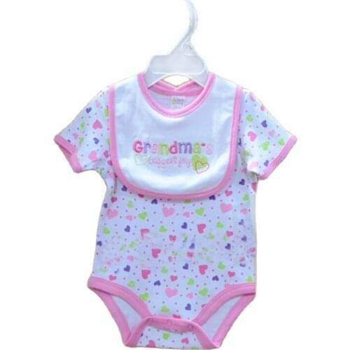 Newborn bodysuit baby clothes short sleeve cotton printing infant clothing 2pcs 0-9 Months babies bodysuits +kids bibs