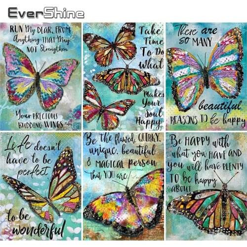 EverShine 5D DIY Diamond Painting Butterfly Full Square Diamond Embroidery Text Picture Of Rhinestones Animal Wall Decoration