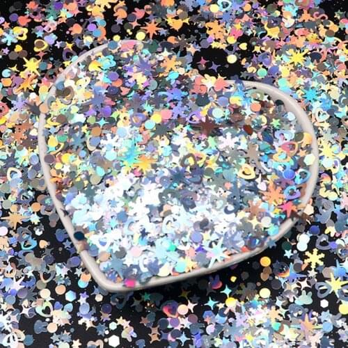 Holographic Laser Nail Sequins Mixed Dot Moon Star Heart Letter Laser Silver Glitter Flakes Paillette Tools Nail Art Decoration
