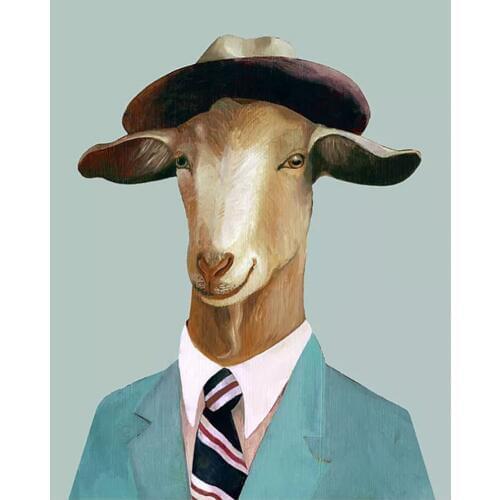 Animal Head Portrait Diamond Painting Full Round Goat Gentlemen DIY Toy Sticking Drill Cross Embroidery 5D Home Decorative