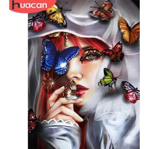 HUACAN Diamond Painting Woman Picture Of Rhinestone Full Drill Diamond Embroidery Portrait Diamond Mosaic Butterfly Home Decor