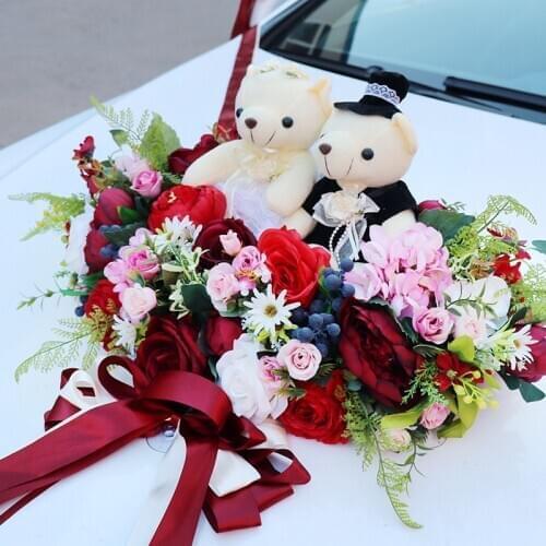 Artificial Flower Cartoon Doll Heart-Shaped Disk Wedding Car Decoration Simulation Silk Rose Korean