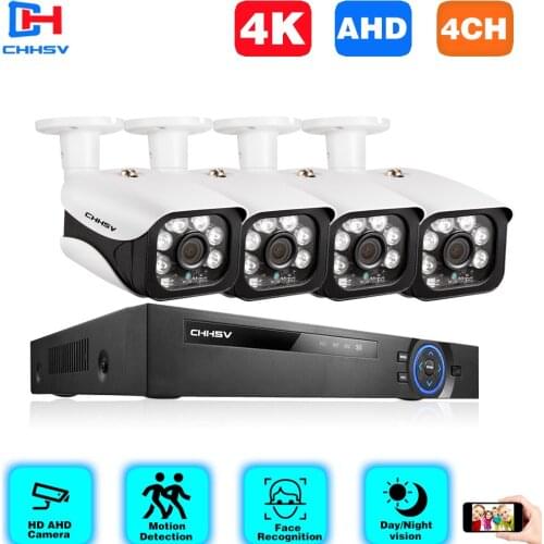 4K 4CH DVR CCTV Security Camera System H.265 Face Detection 8.0MP AHD Bullet Camera Apply to Outdoor CCTV Video Surveillance Kit