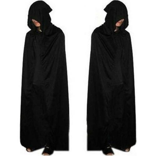 Halloween Witch Costume Cloak Hooded Cape Adult Unisex Robe Witch Cloak Black Cape