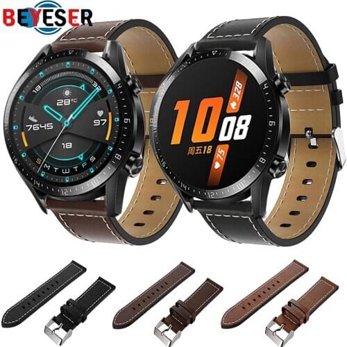 Leather Watchband for Huawei Watch GT GT2 46mm/ gt 2e/Honor Magic 2 46mm Strap Band 22mm Bracelet Wristband for Amazfit GTR 47MM