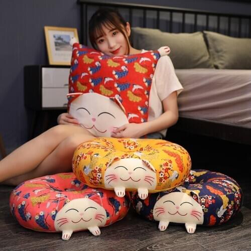 Creative Lucky Cat Plush Pillow Round Shape Square Cat Pillow Cute Cat Cushion Home Decor Plushie Props Toy 8 Kinds Girl Gift