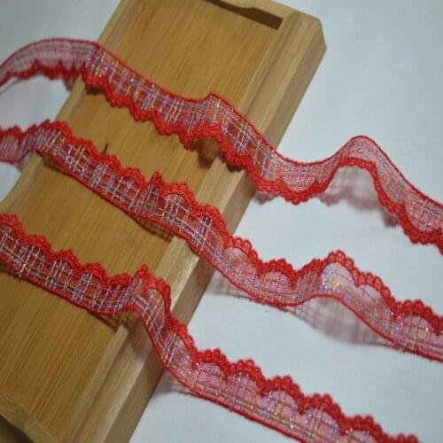 Somelace 2CM (15Yds/lot)Red Wavy Edge Stripe Embroidery Hight Quality Lace Fabrics Embroidered Lace17112507