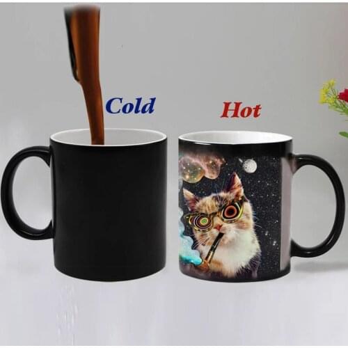 New design Smoking cats Color Changing mugs Magic heat sensitive Coffee Mug cups ceramic tea cup supprised gift